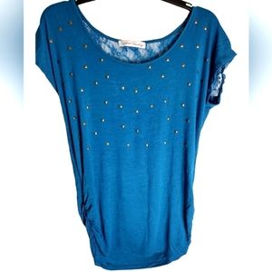 FRENCH LAUNDRY | Vintage Blue Embellished Lace Back Ruched Top | Large